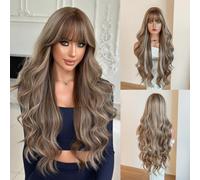 Zoegneer Invisible U Shaped Seamless Hair Extension for Wig Female Long Curly Half Head Cover Matte High Temperature Silk 30 Inch Cool Brown Black Reddish Brown Brown Highlights G(gold highlights)