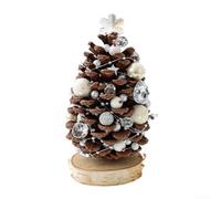 Zoegneer Mini Pinecone Christmas Tree Decoration Handmade Wooden Tabletop Ornament For Holiday Home Decor 18X9cm Rustic Festive Centerpiece(Silver)