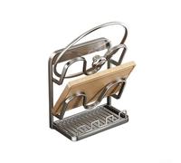 Zoegneer Pot Lid Organizer with Spoon Rest 2 in 1 Kitchen Storage Rack for Countertop Cabinet Carbon Steel and ABS Holder for Cooking Utensils and Lids Space Saving Design Easy to(A)