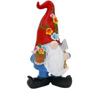 Zoegneer Solar Garden Figure LED Light Hand Painted Resin Statue Outdoor Lawn Ornament with Warm Glow Automatic Sensor Weather Resistant Decor for Yard Patio 4.52x5.11x9.64in Red