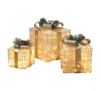 Zoegneer Translucent Fabric Christmas Light Ornament Set of Three for Festive Holiday Garden Decoration Red and White Plastic and Cloth Stacking Display Boxes Outdoor Yard(B)