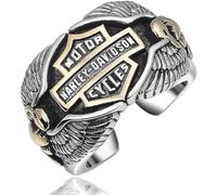 Zoegneer Vintage Style Sterling Silver Biker Style Open Adjustable Ring for Men Custom Harley-Davidson Gold Plated Signet Finger Band Ring Jewelry