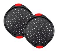 ZOEHROWS 13 Inch Pizza Pan for Oven (2 Pack) Round Pizza Pan with Holes - Non-Stick Carbon Steel Pizza Tray with Silicone Handles - for Cooking, Baking, and Grilling - Dishwasher Safe