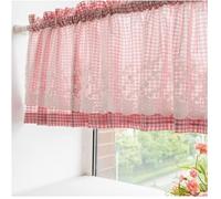 ZOENAE Cotton Kitchen Curtain Blue/Black/Pink Checkered Cafe Window Curtains Bistro Net Curtain Gingham Short Tier Curtains Valance (Color : PinkA, Size : 106 * 45cm)