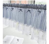 ZOENAE Cotton Kitchen Curtain Blue/Black/Pink Checkered Cafe Window Curtains Bistro Net Curtain Gingham Short Tier Curtains Valance (Color : BlueB, Size : 200 * 45cm)
