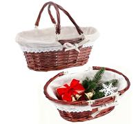 ZOENHOU 2 PCS Wicker Picnic Basket, Hand Woven Willow Picnic Hamper with Folding Handle, Easter Basket Empty Gift Basket for Fruit, Candy, Wine, Egg Gathering, Wedding, Brown