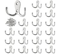 ZOENHOU 20 PCS 5.5 x 4cm Double Prong Robe Wall Hooks, Metal Dual Coat Hooks with 40 Screws, Chrome Dual Coat Hanger Retro Silver Bathroom Door Hanging Hooks for Towel Clothes Scarf Bag Hat