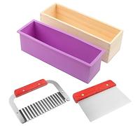 ZOENHOU 3 PCS Silicone Soap Molds Kit, 42oz Silicone Soap Moulds with Wooden Box, Rectangle Soap Loaf Mould with Stainless Steel Wavy and Straight Soap Cutter