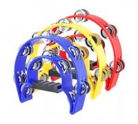 ZOENHOU 3 Pieces Half Moon Tambourine with Metal Clamps PP Plastic Construction Hand Percussion for Musicians, Band Rehearsals and Teaching (Red/Yellow/Blue)
