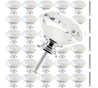 ZOENHOU 30 PCS Clear Crystal Door Knobs, 30mm Crystal Diamond Handles for Cabinets, Drawers, Doors