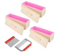 ZOENHOU 3PCS 42 oz Pink Silicone Soap Molds with 2 Cutters, Flexible Rectangular Silicone Loaf Soap Making Molds Kit with Wooden Box and Lid, DIY Tool Set for Soap Making Supplies