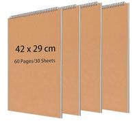 ZOENHOU 4 Pack A3 Sketch Book, 60 Pageds/30 Sheets Spiral Bound Sketch Art Pad, Landscape Sketchbook, Hardback Drawing Pad for Artists, Brown