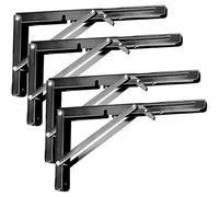 ZOENHOU 4 PCS 16 Inch Folding Shelf Brackets, Heavy Duty Shelf Bracket with Mounting Hardware, Metal Black Triangle Shelf Bracket for Bench Table, Wall Mounted Shelving Brackets, 80kg Load Capacity