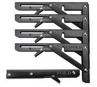 ZOENHOU 4 PCS 8 Inch Folding Shelf Brackets, Heavy Duty Shelf Brackets with Mounting Hardware, Metal Black Triangle Bracket for Bench Table, Wall Mounted Shelving Bracket, 50kg Load Capacity
