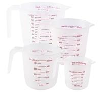 ZOENHOU 4 Pcs Plastic Measuring Jug Set, 250ML 500ML 600ML 1000ML Plastic Measuring Cups with Measurements and Handles, Measuring Cups Jugs for Cooking and Baking