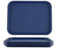 ZOENHOU 6 Pack 14 x 10 Inch Plastic Rectangular Cafeteria Trays, Fast Food Serving Trays for Home, Restaurant, Dinning Room Organization, Blue