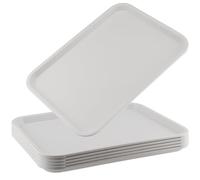 ZOENHOU 6 Pack 14 x 10 Inch Plastic Rectangular Cafeteria Trays, Large Lunch Trays for Serving Food Home Restaurant Dinning Room Organization, White