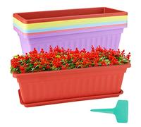ZOENHOU 6 Pack 43cm Flower Window Box, 17 Inch Rectangular Plastic Window Box Planter with Trays and 30 Green Labels for Windowsill, Patio, Garden, Home Décor, Porch