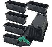 ZOENHOU 6 Pack 43cm Flower Window Box, 17 Inch Rectangular Plastic Window Box Planter with Trays and 30 Green Labels for Windowsill, Patio, Garden, Home Décor, Porchm, Black
