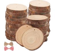 ZOENHOU 60 PCS 7-8cm Wood Slices with Drilled Holes, 2.7-3.1 Inch Predrilled Unfinished Natural Wooden Circles Log Slices with Hanging Rope for Crafts Art Painting Decorations Coaster Christmas