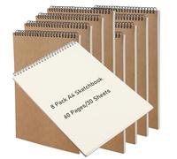ZOENHOU 8 Pack 60 Pages/30 Sheets A4 Sketch Book, 160 GSM Hardback Spiral Bound Sketchbook Landscape Sketch Pad, A4 Drawing Pad for Artists, Brown