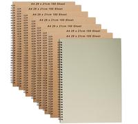 ZOENHOU 8 Pack A4 Grid Notebook, Kraft Cover Graph Paper A4 Pad 5mm Square Pages, 200 Pages/100 Sheets Spiral Bound Grid Notebook, Squared a4 Wirebound Journal Bulk, 8.2 x 11.4 Inch