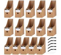 ZOENHOU Pack of 15 Magazine File Holder, A4 Document Storage Folder with 15 Sheets Labels,Cardboard Magazine Holder Box for File Folders, Stationery, Office Supplies