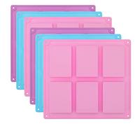 ZOENHOU Pack of 6 Silicone Soap Molds, 6 Cavities Rectangle Silicone Soap Mold for Soap Making Loaf DIY Handmade Craft, Blue Pink Purple 9.25 x 8.34 x 1 Inches