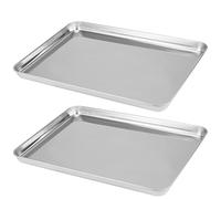 ZOENHOU Set of 2 Stainless Steel Baking Sheet Trays Set, 40cm Large Non-Stick Professional Rectangular Pan Baking Sheets Serving Cookie Oven Tray for Toaster Catering, Easy Clean 16 x 12 x 1 Inch