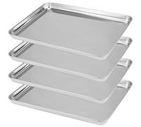 ZOENHOU Set of 4 Stainless Steel Baking Sheet Trays Set, 40cm Large Non-Stick Professional Rectangular Pan Baking Sheets Serving Cookie Oven Tray for Toaster Catering, Easy Clean 16 x 12 x 1 Inch