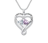 Zoeniya I Love You for Awlays and Forever Double Heart Necklace with Birthstone, 2 Birth Stone Jewelry Anniversary Valentines Mothers Day Christmas Birthday Gifts for Women Her Wife Girlfriend Mom