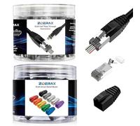 ZOERAX RJ45 Feed-Through Connector Cat6a Cat7 Pack of 50 - Pass Through Ethernet Connector 8P8C Shielded with Kink Protection Sleeves - Network Crimp Connector for Laying Cable AWG23 - 50 Pieces + 50