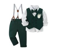 ZOEREA Baby Boy Gentleman Outfits Clothes Sets Infant Wedding Long Sleeve Formal Dress Shirt + Bowtie + Vest + Boutonniere + Suspender Pants Green,3-4 Years