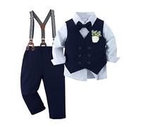 ZOEREA Baby Boy Gentleman Outfits Clothes Sets Infant Wedding Long Sleeve Formal Dress Shirt + Bowtie + Vest + Boutonniere + Suspender Pants Blue,3-4 Years