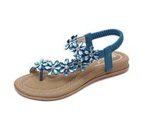 ZOEREA Womens Flat Sandals, Summer Bohemia T- Strap Open Toe Ladies Sandals Elastic Beach Flip Flops Ankle Strap Diamante Sandals, Kz18blue, 5 UK