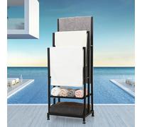 ZOES HOMEWARE 41" H Free Standing Towel Rack for Bathroom | 3 Tier Blanket Rack with 2 Storage Shelves | Anti-Rust Stand Towel Rack for Outdoor,Bathroom,Bath&Pool | Black, 41"x16"x12"