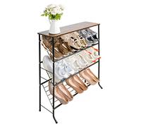 ZOES HOMEWARE Narrow Shoe Rack for Front Door Entrance,4-Tier Shoes Rack Storage Organizer with 3 Slanted Shelves and Top Shelf for Entryway,Skinny Space Saving Shoe Rack, Black