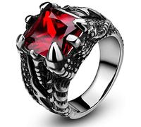 Zoesky Mens Stainless Steel Ring Thumb Finger Ring for Men Chunky Gothic Dragon Ring Red Gemstone Stone Ring Size 7-13, Stainless Steel, Zircon