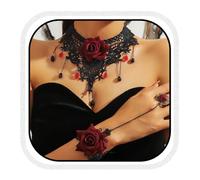 Zoestar Black Lace Choker Necklace Set Rose Flower Necklace Bracelet Ring Set Vintage Hallow Necklace Jewelry for Women and Girls