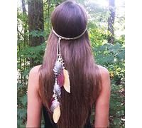 Zoestar Boho Feather Headband Hippie Vintage Headpiece Indian Head Chain Hair Jewelry Tribal Hair Accessories for Women and Girls (Red)
