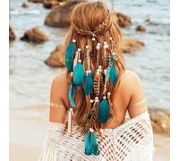 Zoestar Boho Feather Headband Indian Tribal Headpiece Feathers Tassel Hippie Headdress Festival Costume Hair Accessories for Women and Girls (D)
