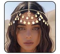 Zoestar Boho Sequin Head Chain Gold Snake Hair Chain Headpiece Festival Costume Headband Hair Accessories for Women