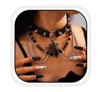 Zoestar Gothic Choker Necklace Black Leather Collar Spider Web Spiked Necklaces Halloween Necklace Chain for Women