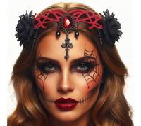 Zoestar Gothic Headband Black Flower Headpiece Crystal Cross Head Chain Witch Halloween Hair Accessories for Women