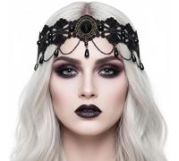 Zoestar Gothic Headpiece Vampire Crown Black Lace Headband Halloween Hair Accessories for Women