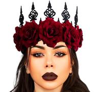 Zoestar Gothic Rose Flower Headband Black Vintage Crown Headbands Red Floral Garland Headpiece Halloween Hair Accessories for Women (Red, One Size)