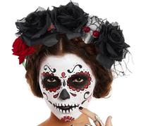 Zoestar Halloween Headband Mexican Rose Flower Hair Bands Skull Veil Hair Hoop Day of The Dead Party Costume Hair Accessories for Women and Girls