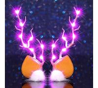 Zoestar LED Christmas Hair Clips Light Up Antler Hair Barrettes Elk Deer Xmas Hairpins Glowing Festival Costume Hair Accessories for Women(Pack of 2) (Pink Light, One Size)