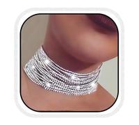 Zoestar Rhinestone Layered Necklace Silver Choker Necklaces Sparkly Crystal Necklace Chain Jewelry for Women