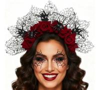Zoestar Rose Flower Halloween Headband Mexican Floral Crown Headbands Black Spider Headpiece Day of the Dead Hair Accessories for Women